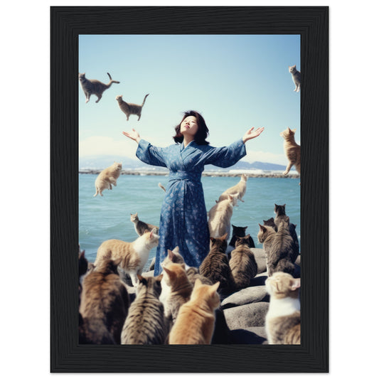 Raining Cats Matte Paper Wooden Framed Poster